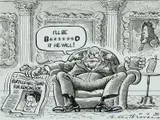 I'll Be B******d If He Will! Signed and dated 10 ix 99/Peter Brookes by Peter Brookes, Pen and black ink heightened with white, sold Dec 2024