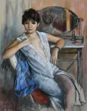 Young woman seated at a dressing table Signed Ramon Pichot by Ramon Pichot, Pastel, sold Dec 2024