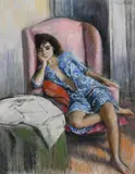 Young woman in an armchair Signed Ramon Pichot by Ramon Pichot, Pastel, sold Dec 2024