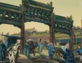 Peking Gate Signed Katharine Jowett by Katharine Jowett, Woodcut, sold Dec 2024