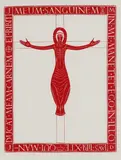 Crucifix Wood engraving in red ink by Eric Gill, Wood engraving in red ink, sold Dec 2024