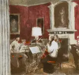The Gabrieli Quartet Rehearsing at Stourhead by Bernard Dunstan, Lithograph, sold Dec 2024