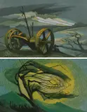 Machine in a Landscape II by Arthur Homeshaw, Linocut, sold Dec 2024
