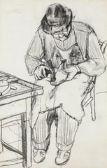 The cobbler by Joan Eardley, conté, sold Apr 2014