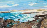 Sannah Bay, Ardnamurchan looking towards Rum and Eigg by Rgi DLitt John Cunningham, oil on canvas, sold Apr 2014