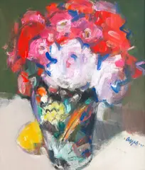 Roses in a Chinese Jar by Gordon Bryce Rsa Rsw, oil on canvasboard, sold Apr 2014