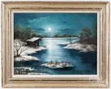 moonlight lake side by Eileen W. Patterson, oil on canvas, sold Feb 2026
