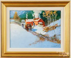 winter landscape by Mel Crawford, acrylic on board, sold Feb 2026