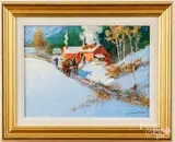 winter landscape by Mel Crawford, acrylic on board, sold Feb 2026