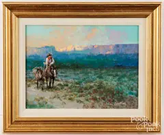 western landscape by Mel Crawford, acrylic on board, sold Feb 2026