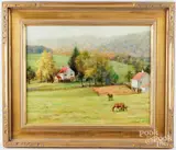 farmstead landscape by Robert A. Heuel II, oil on artist board, sold Feb 2026