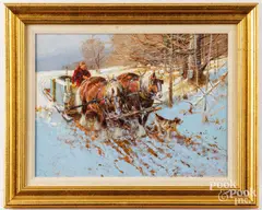 winter landscape by Mel Crawford, acrylic on board, sold Feb 2026