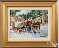winter landscape by Mel Crawford, acrylic on board, sold Feb 2026