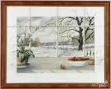 of orchards and strawberries on window sill by Catherine Stettinius Zimmerman, watercolor, sold Feb 2026