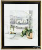 of orchards and onions on window sill by Catherine Stettinius Zimmerman, watercolor, sold Feb 2026