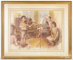 interior of a recital by Bernard Gussow, pastel, sold Feb 2026