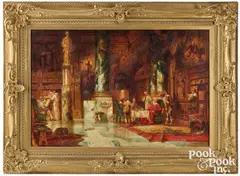 church interior with figures conversing by Joseph Kirkpatrick, oil on canvas, sold Jan 2026