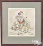 illustration The Baby Sitter by Frances Tipton Hunter, pencil and watercolor, offered Jan 2026