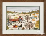 winter landscape with covered bridge and unusual field of sheep by Hattie Klapp Brunner, watercolor and gouache, sold Jan 2026