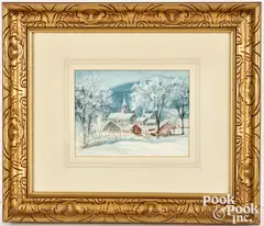 winter town scene by Tasha Tudor, watercolor and gouache, sold Jan 2026