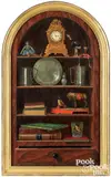 trompe l'oeil with items on shelves by Birney Lettick, oil on board, sold Jan 2026