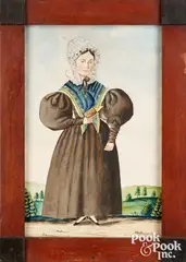 portrait of a woman holding a book by Jacob Maentel, watercolor, sold Jan 2026