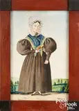 portrait of a woman holding a book by Jacob Maentel, watercolor, sold Jan 2026