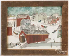 winter town scene by Dolores Hackenberger, oil on canvas, sold Dec 2025