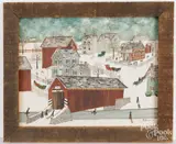 winter town scene by Dolores Hackenberger, oil on canvas, sold Dec 2025
