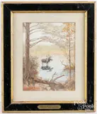 landscape with moose by Edwin Deming, watercolor and gouache, sold Oct 2025