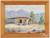 of a Native American Indians weaving baskets by Vern Parker, oil on artist board, sold Oct 2025