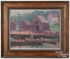 harbor scene by Morris Hall Pancoast, oil on board, sold Oct 2025