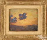 landscape with cowboys titled Sunset by William Western Leigh, oil on board, sold Oct 2025