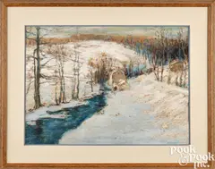 winter landscape by Frederick Wagner, pastel, sold Oct 2025