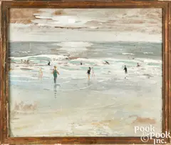 beach scene by Frederick Wagner, gouache, sold Oct 2025