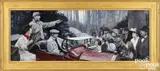 illustration of a soldier and woman in an early automobile by Stanley Massey Arthurs, oil on canvas, sold Oct 2025