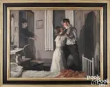 illustration interior with figures by Stanley Massey Arthurs, oil on canvas, offered Oct 2025