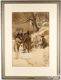 illustration of soldiers in a landscape by Stanley Massey Arthurs, charcoal and chalk, sold Oct 2025