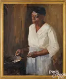 illustration of an African American woman cooking by Alfredo Lutz Demorest, oil on canvas, sold Oct 2025