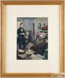 illustration study of gentlemen conversing by Stanley Massey Arthurs, oil, sold Oct 2025