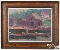 harbor scene by Morris Hall Pancoast, oil on board, offered Oct 2025