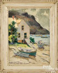 coastal scene by Walter Farndon, oil on board, sold Oct 2025