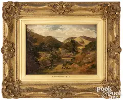 of a farm in a wooded valley by John Constable, oil on panel, sold Oct 2025