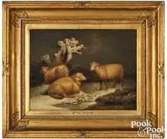 of three sheep in the snow by George Morland, oil on panel, sold Oct 2025