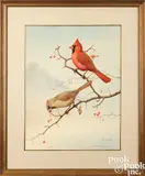 of a male and female cardinal by Earl Lincoln Poole, watercolor, sold Oct 2025