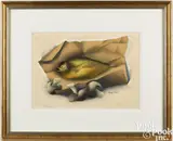 titled Smoked Fish by Luigi Rist, woodcut, sold Oct 2025