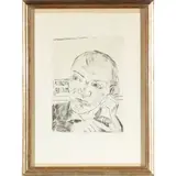 Selbstbildnis (Self-Portrait), from the portfolio, Der Jahrmarkt (Annual Fair), 1921(Hofmair 191) by Max Beckmann, Drypoint on wove paper, offered Oct 2022
