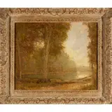 Landscape by Michael D. Hill, Oil on Board20th century.An Impressionistic depiction of a river.Unsigned.21in, sold Oct 2022