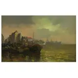 Harbor at Dusk by Roelof Dozeman, Oil on canvas, sold Jul 2022