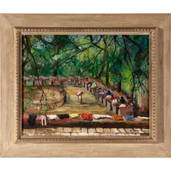 Untitled by Werner Philipp, Oil on canvas 'Wash day"Signed l/r19in. x 15inx. (48cm. x 38cm.)Framed: 26in.c x, sold Jul 2022